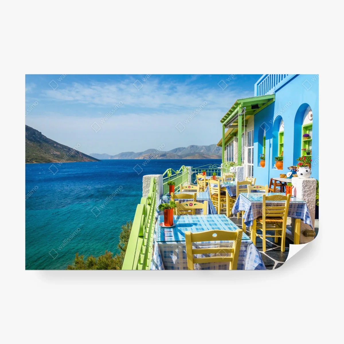 Carta da parati terrazza sul mare con vista mediterranea • Wallissimo®