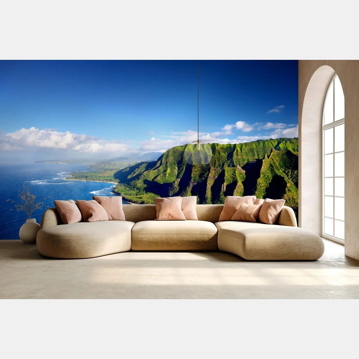 Carta da parati panorama costiero tropicale dalle scogliere verdi • Wallissimo® Carta da parati panorama costiero tropicale dalle scogliere verdi • Wallissimo®