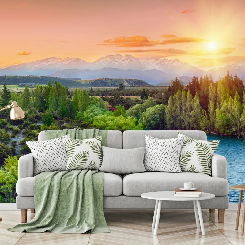 Carta da parati tramonto sul fiume Clutha con le Alpi Meridionali all'orizzonte