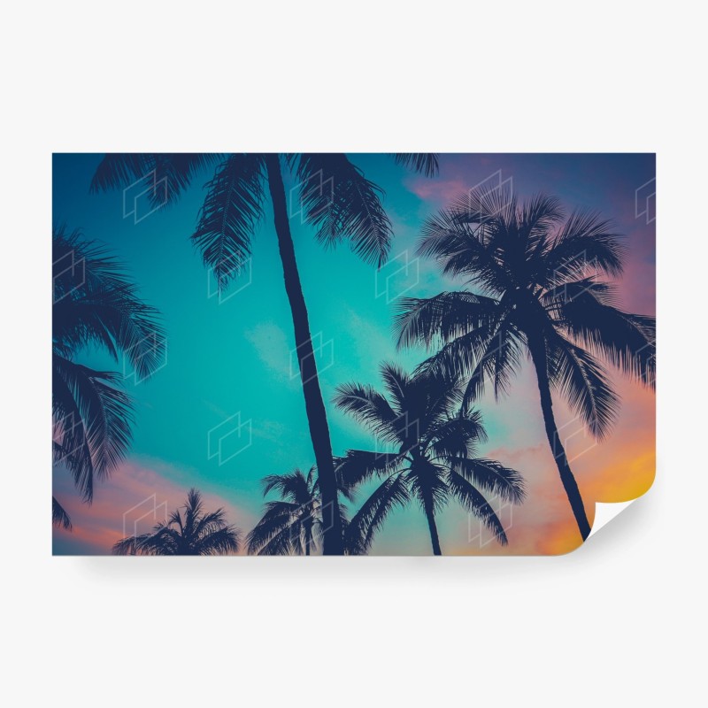 Carta da parati tramonto retrò con palme alle Hawaii
