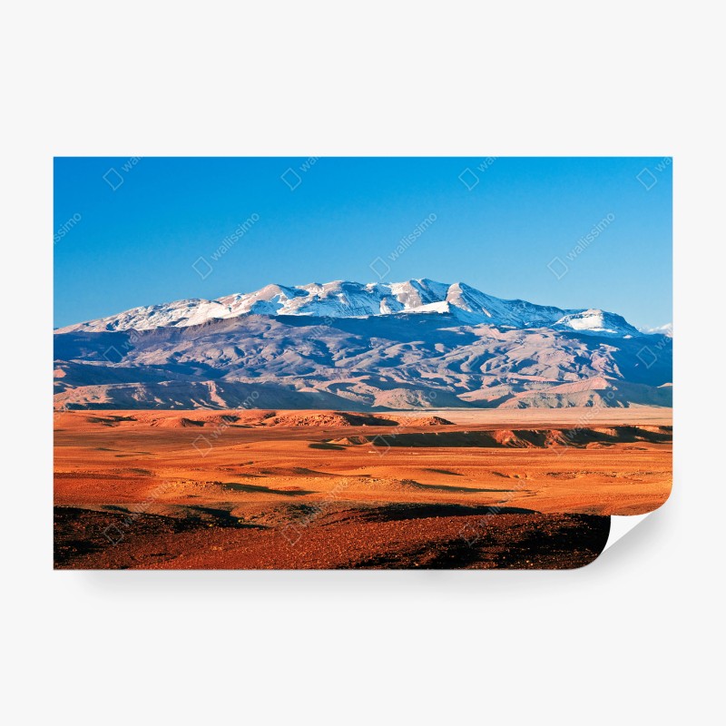 Carta da parati deserto arido con montagna innevata
