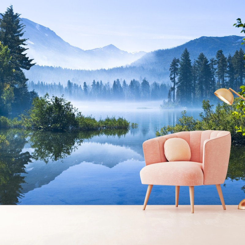 Carta da parati paesaggio di lago montano all'alba