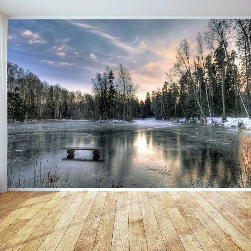 Carta da parati lago ghiacciato al tramonto