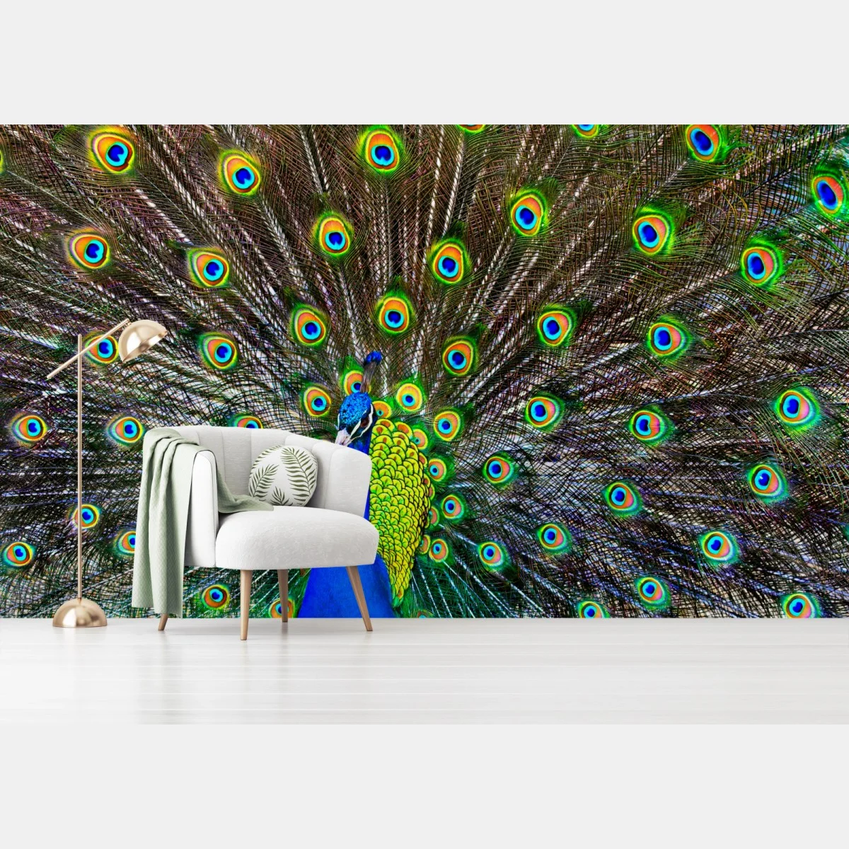 Carta da parati esplosione di colori: pavone in posa • Wallissimo® Carta da parati esplosione di colori: pavone in posa • Wallissimo®
