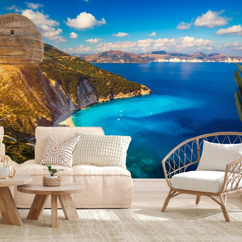 Carta da parati vista panoramica su Myrtos, Kefalonia