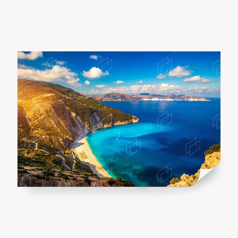 Carta da parati vista panoramica su Myrtos, Kefalonia