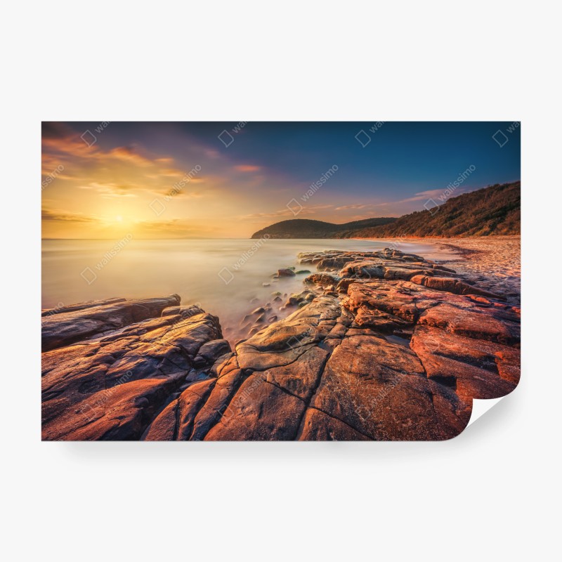 Carta da parati tramonto dorato a Cala Violina, Maremma