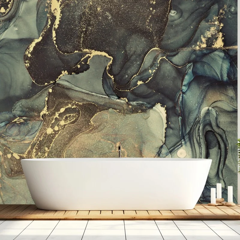 Carta da parati astratto fluido con riflessi dorati