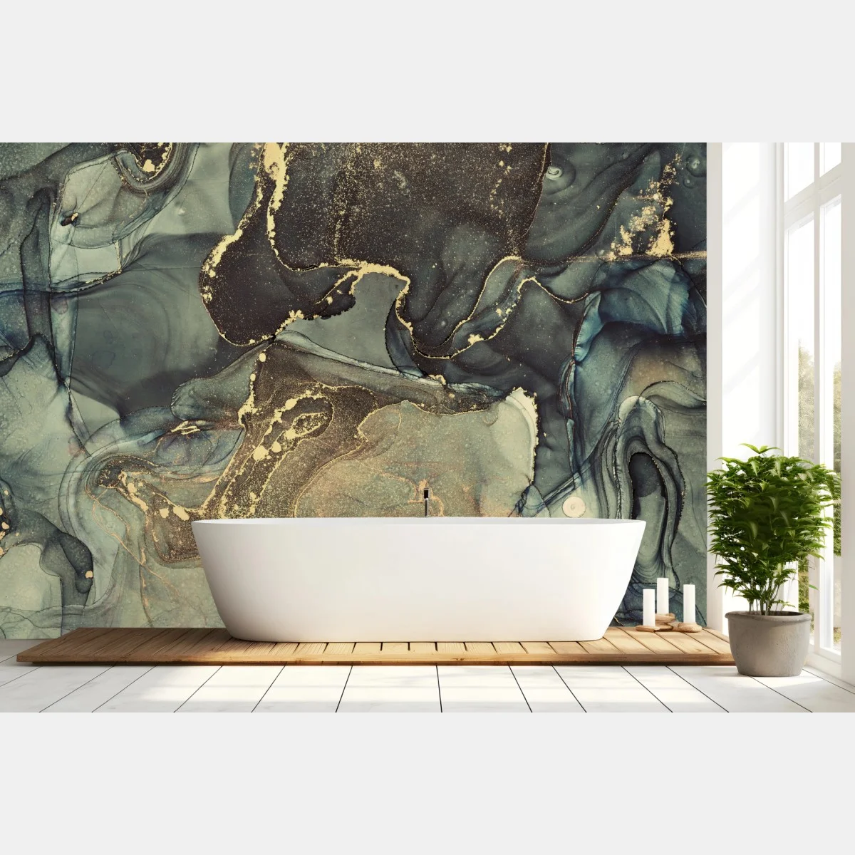 Carta da parati astratto fluido con riflessi dorati • Wallissimo® Carta da parati astratto fluido con riflessi dorati • Wallissimo®