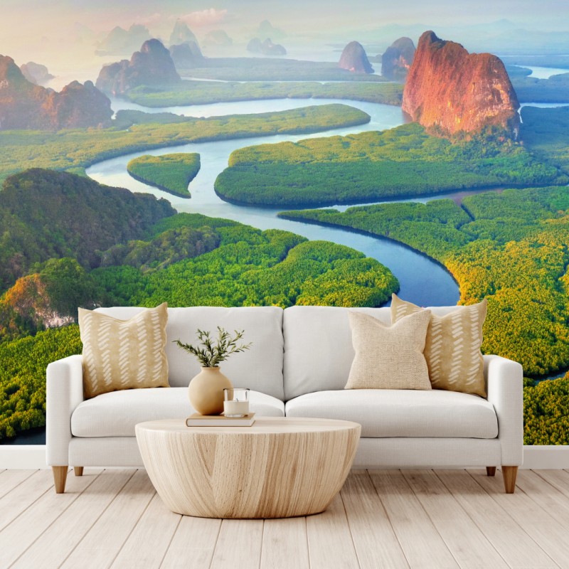 Carta da parati alba dorata sulla baia di Phang Nga, Thailandia