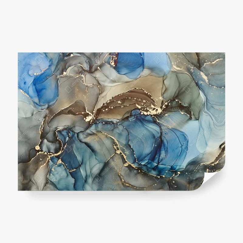 Carta da parati correnti di inchiostro blu con venature dorate