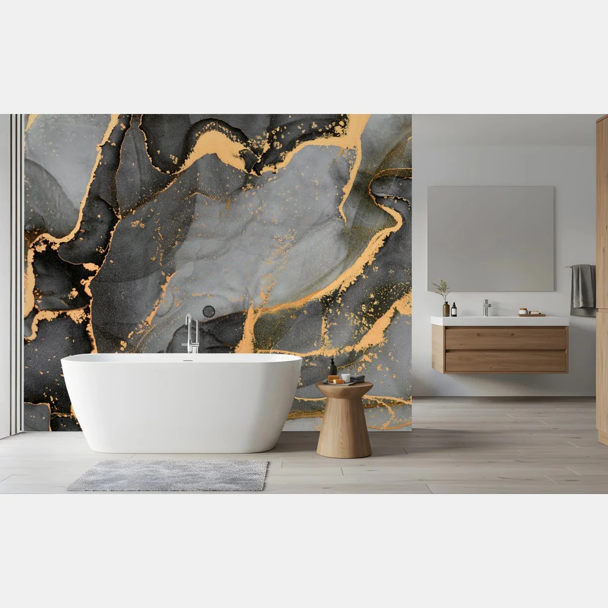 Carta da parati correnti dorate su marmo grigio • Wallissimo® Carta da parati correnti dorate su marmo grigio • Wallissimo®