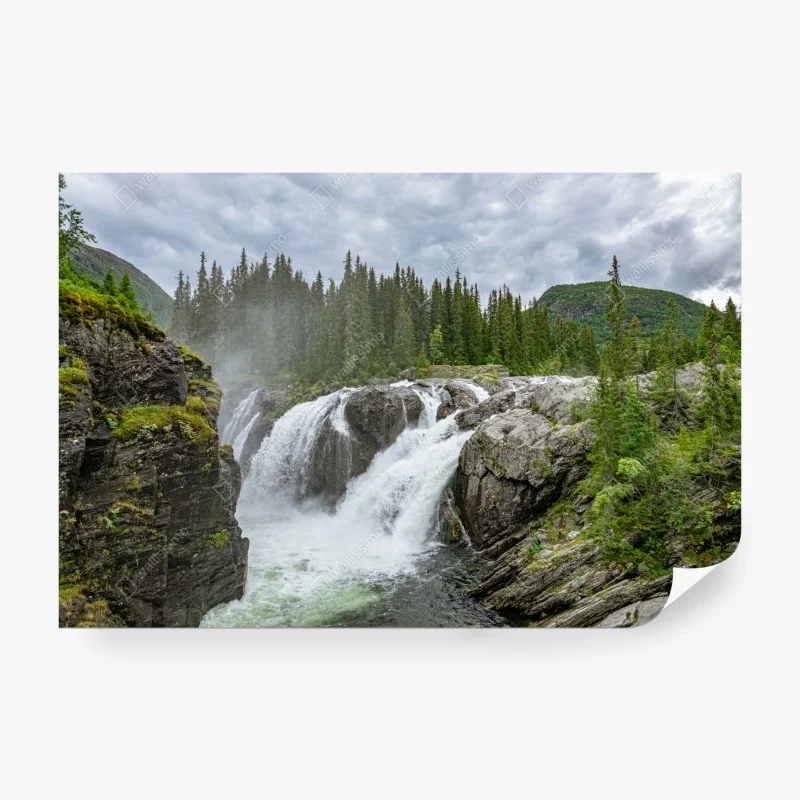 Carta da parati cascata impetuosa nella foresta