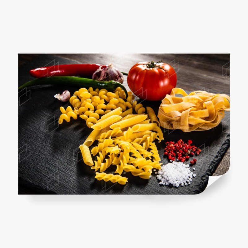 Carta da parati composizione rustica di pasta e ingredienti