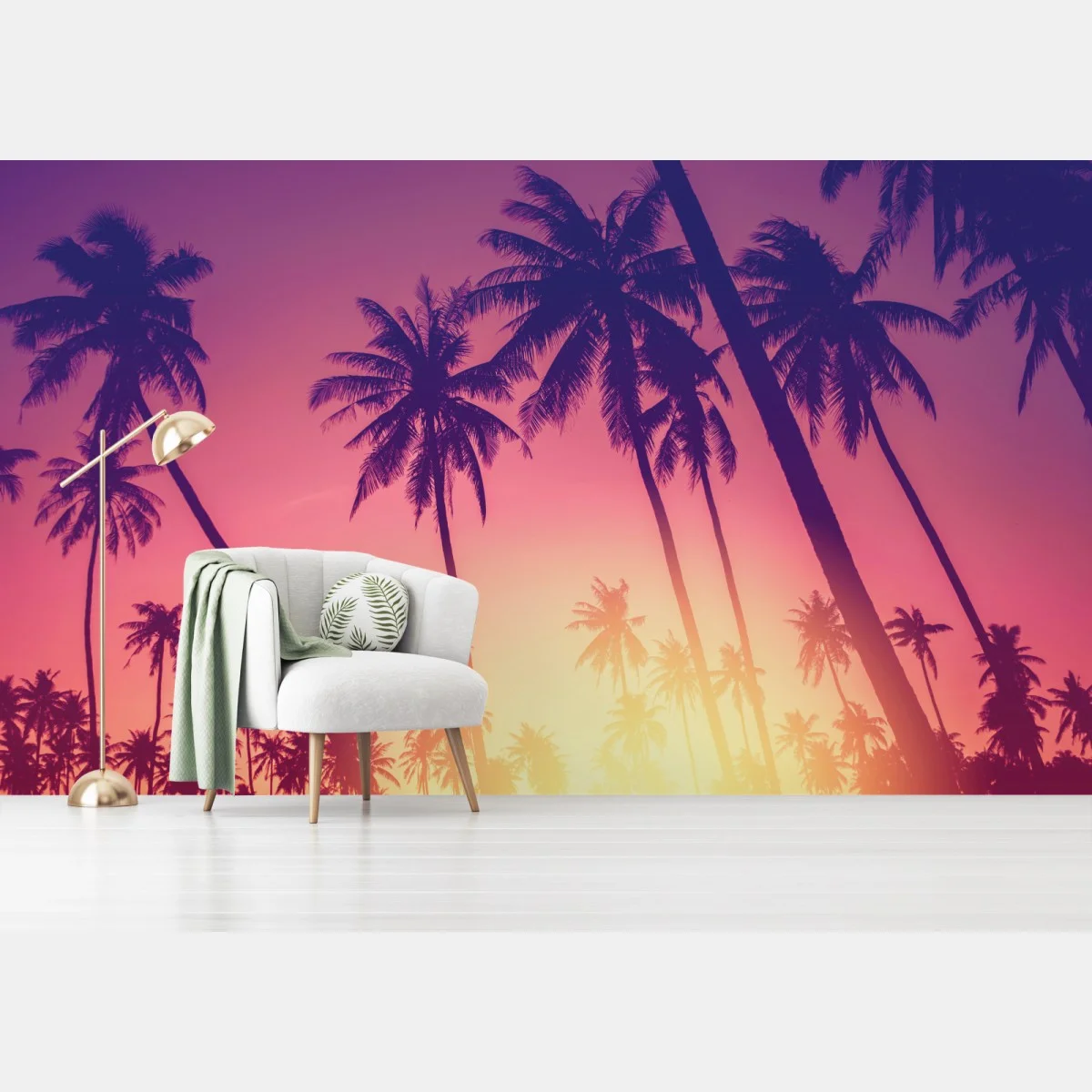 Carta da parati tramonto tropicale tra palme ondeggianti • Wallissimo® Carta da parati tramonto tropicale tra palme ondeggianti • Wallissimo®