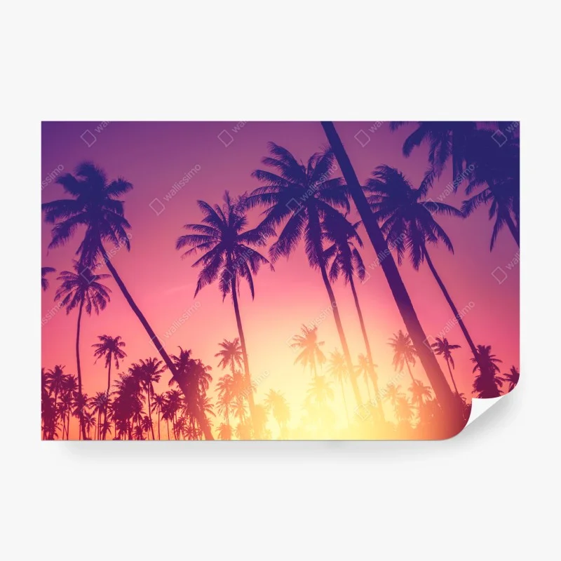Carta da parati tramonto tropicale tra palme ondeggianti