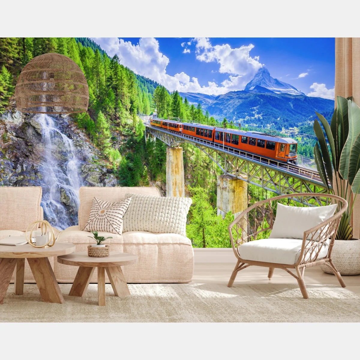 Carta da parati panorama alpino con il treno di Gornergrat e il Cervino • Wallissimo® Carta da parati panorama alpino con il treno di Gornergrat e il Cervino • Wallissimo®