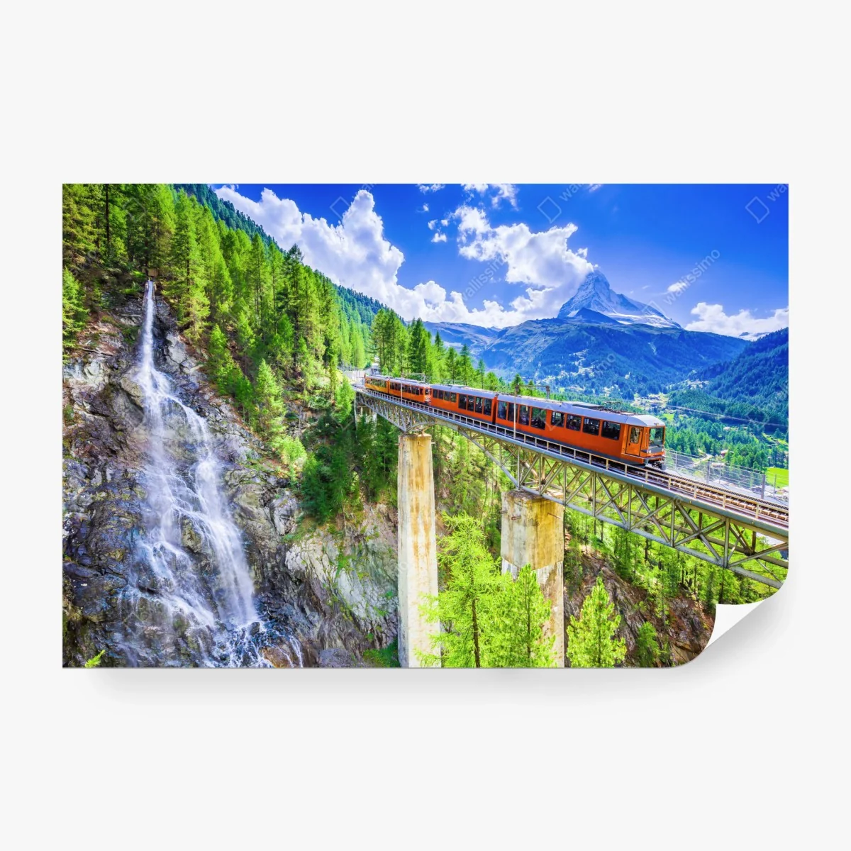 Carta da parati panorama alpino con il treno di Gornergrat e il Cervino • Wallissimo® Carta da parati panorama alpino con il treno di Gornergrat e il Cervino • Wallissimo®