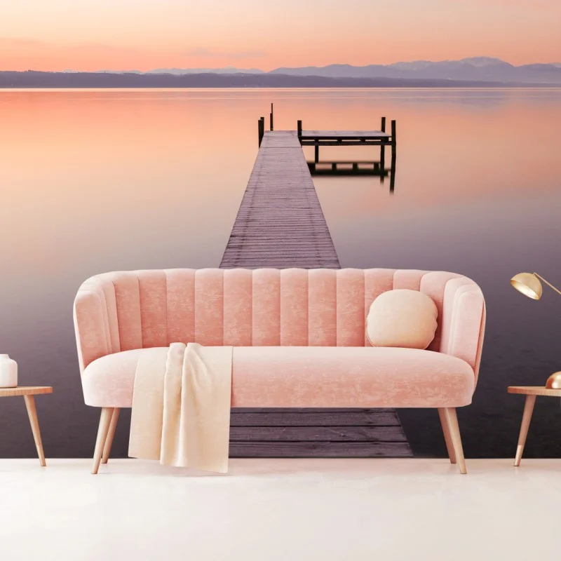 Carta da parati molo verso l'orizzonte al tramonto