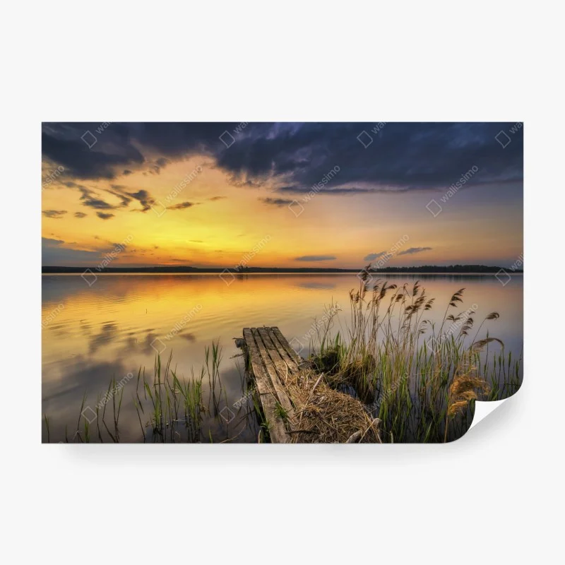 Carta da parati tramonto dorato sul lago