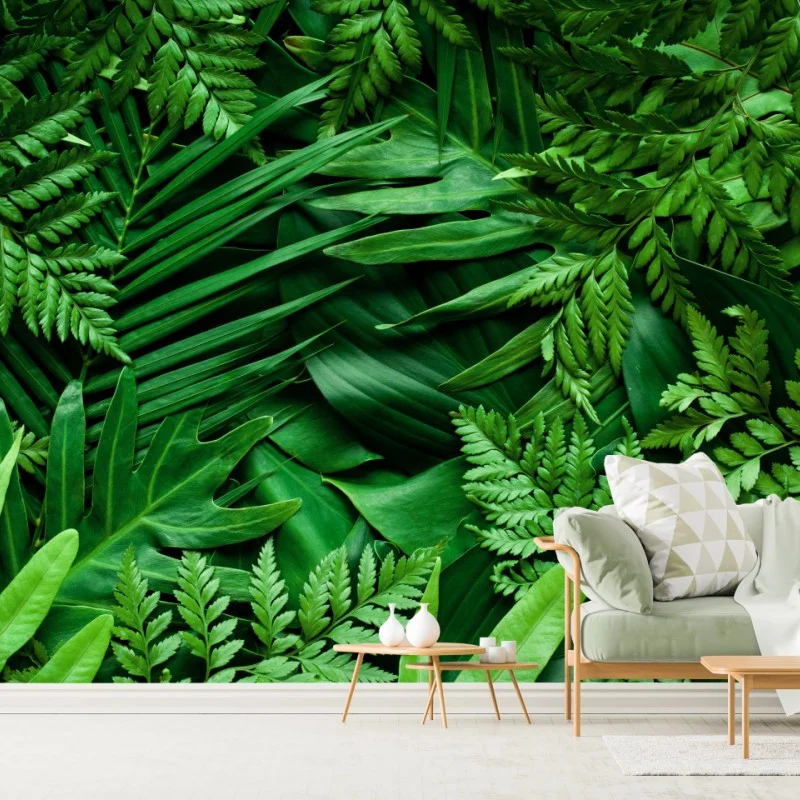 Carta da parati motivo botanico di foglie tropicali