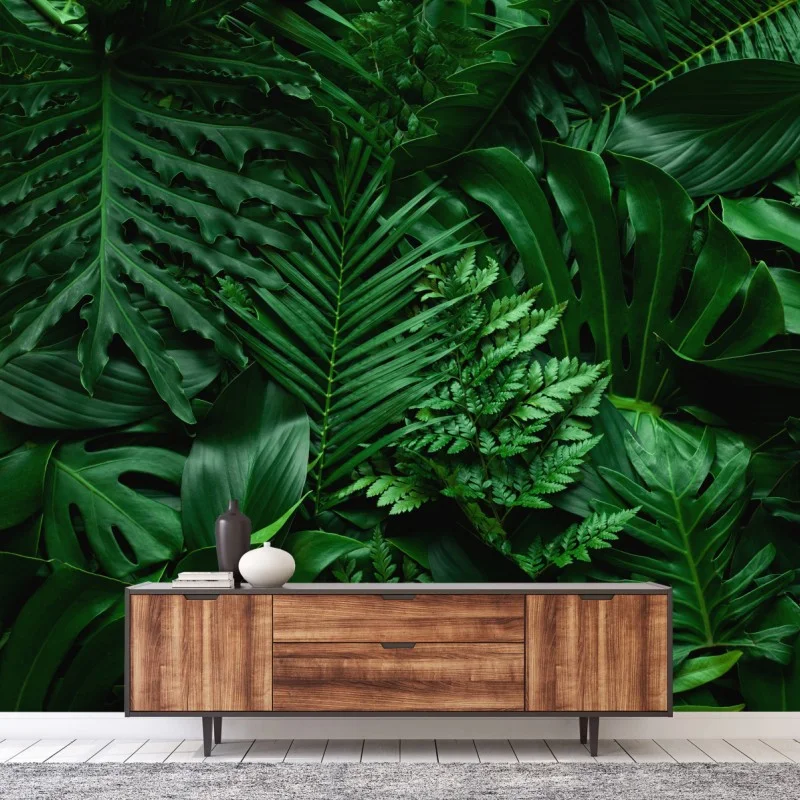Carta da parati mosaico di foglie tropicali