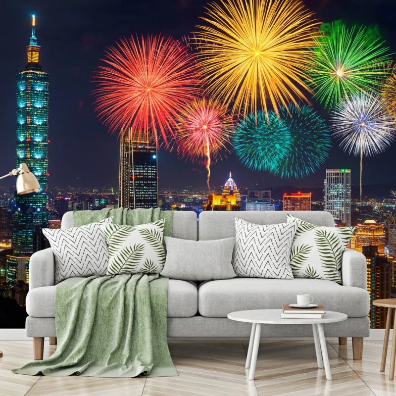 Carta da parati notte di fuochi d'artificio su Taipei