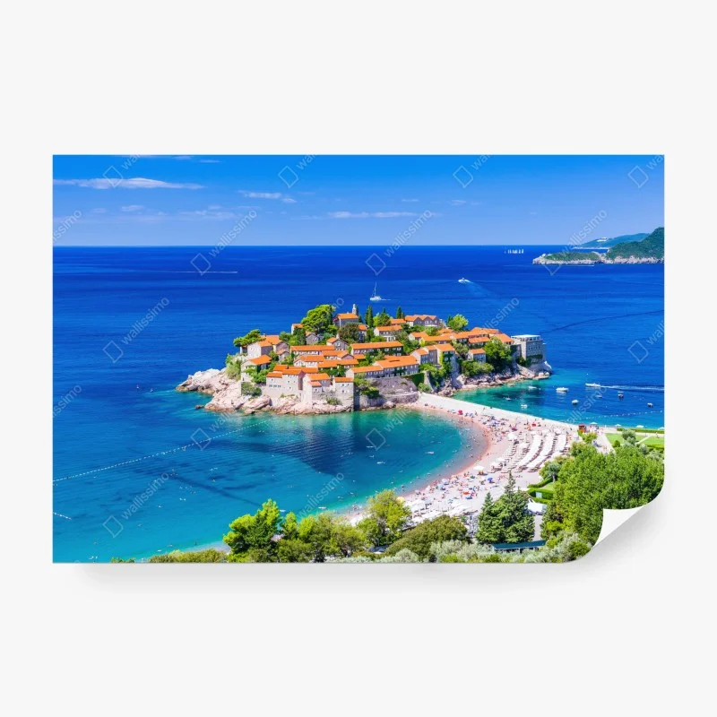 Carta da parati panorama costiero di Sveti Stefan, Montenegro