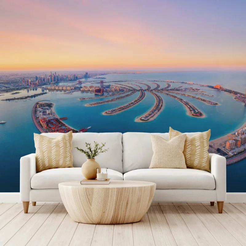 Carta da parati tramonto dorato su Palm Jumeirah, Dubai