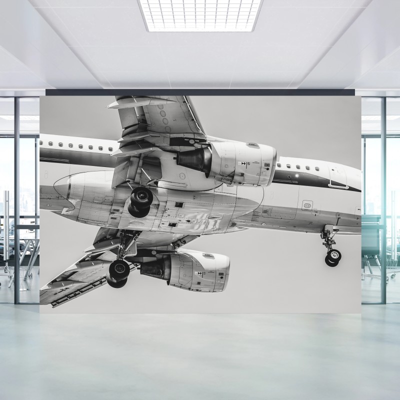 Carta da parati vista dal basso di un aereo in avvicinamento