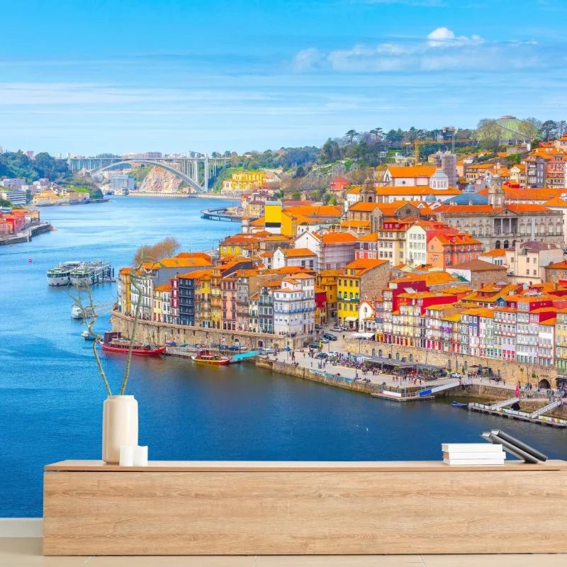 Carta da parati panorama colorato di Porto sul fiume • Wallissimo® Carta da parati panorama colorato di Porto sul fiume • Wallissimo®