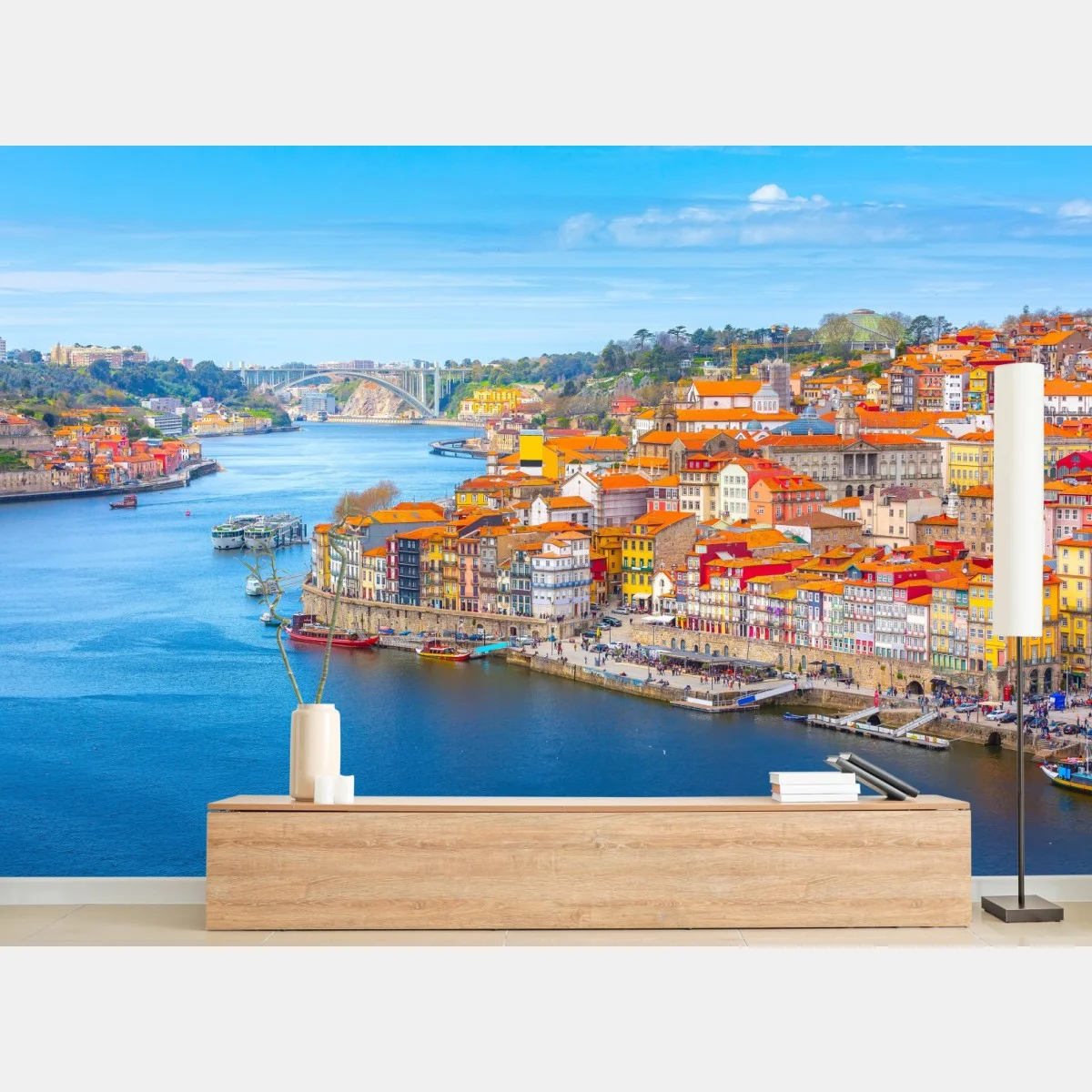 Carta da parati panorama colorato di Porto sul fiume • Wallissimo® Carta da parati panorama colorato di Porto sul fiume • Wallissimo®