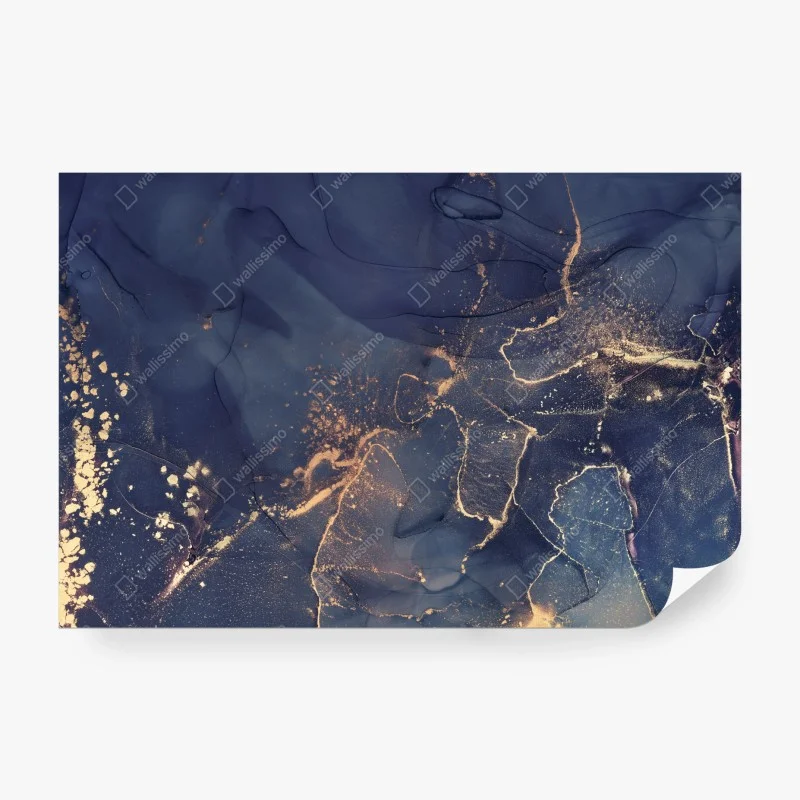 Carta da parati astratto blu notte con venature dorate