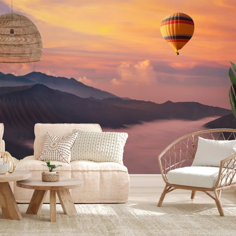 Carta da parati sospesi all'alba: mongolfiera sul mare di nubi