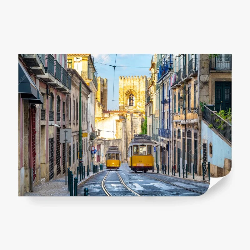 Carta da parati tram gialli di Lisbona, scorcio urbano