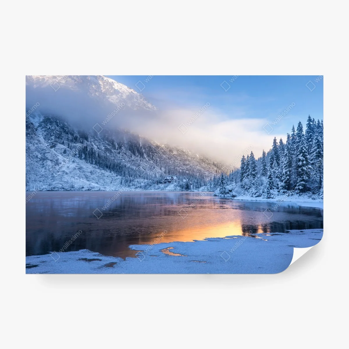 Carta da parati alba invernale sul lago ghiacciato degli Alti Tatra • Wallissimo®