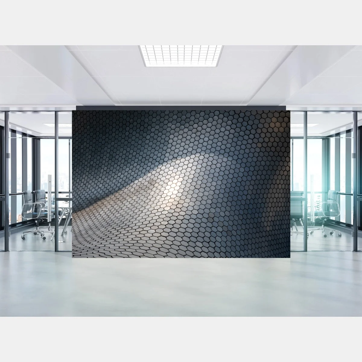 Carta da parati motivo esagonale riflettente per interni moderni • Wallissimo® Carta da parati motivo esagonale riflettente per interni moderni • Wallissimo®