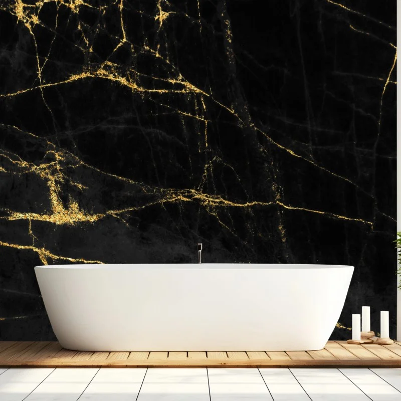 Carta da parati marmo nero con venature dorate