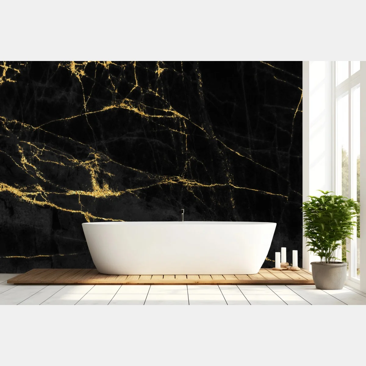 Carta da parati marmo nero con venature dorate • Wallissimo® Carta da parati marmo nero con venature dorate • Wallissimo®