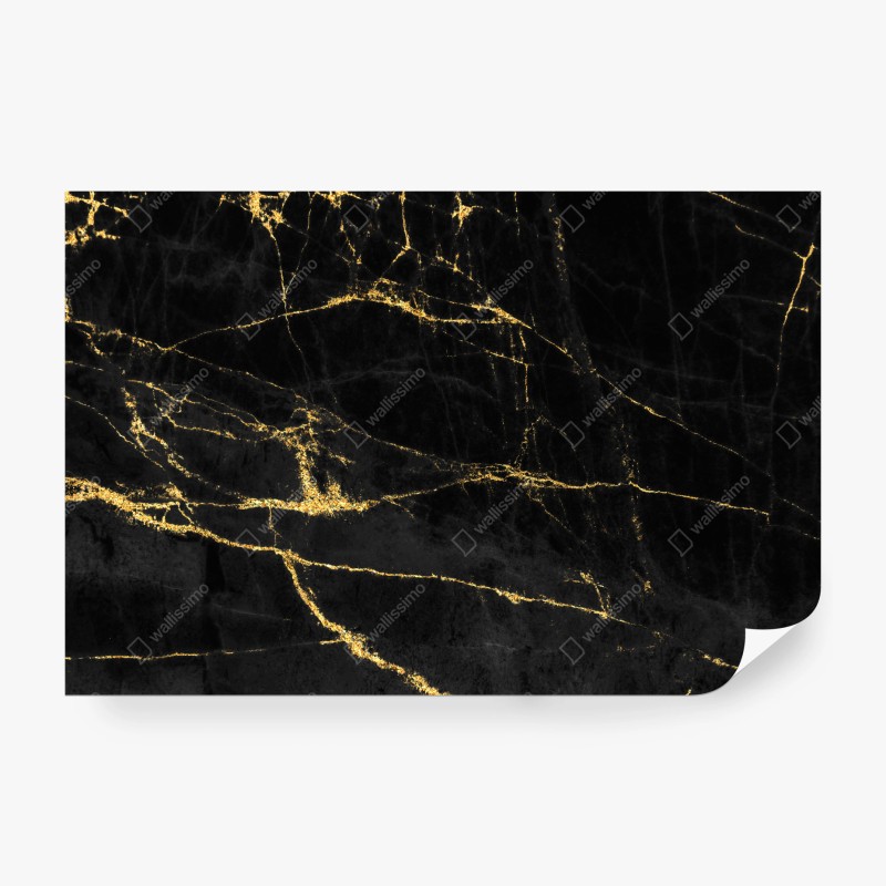 Carta da parati marmo nero con venature dorate
