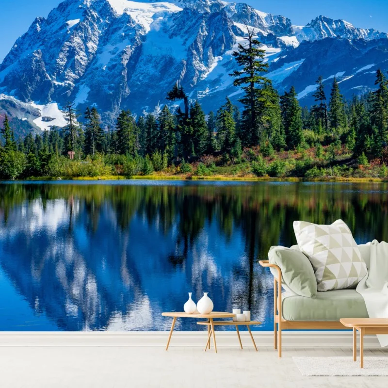 Carta da parati riflessi alpini sul lago