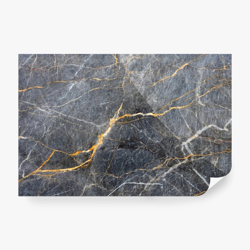 Carta da parati marmo grigio con venature dorate