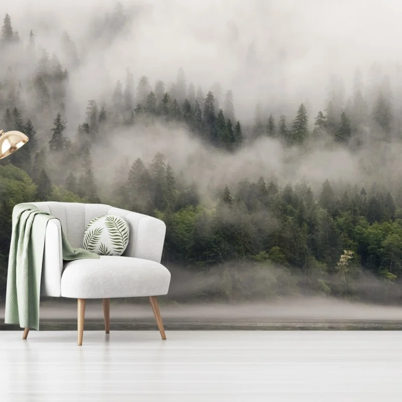 Carta da parati nebbia tra le conifere di British Columbia