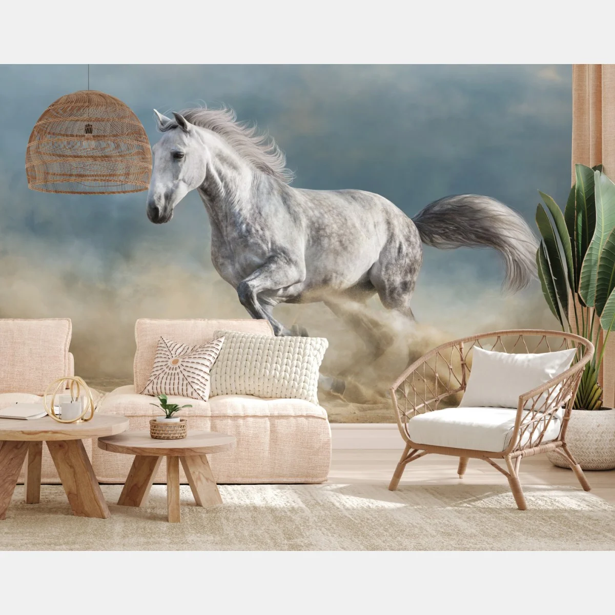 Carta da parati cavallo grigio in corsa su sfondo drammatico • Wallissimo® Carta da parati cavallo grigio in corsa su sfondo drammatico • Wallissimo®