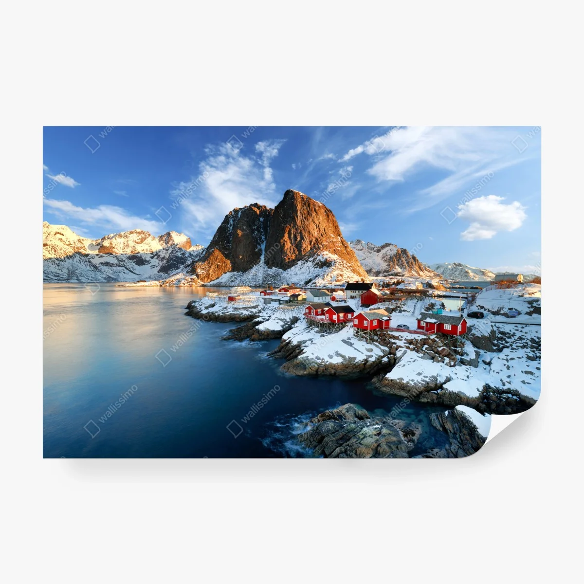 Carta da parati tramonto a Hamnøy, Lofoten: villaggio rosso sul mare • Wallissimo® Carta da parati tramonto a Hamnøy, Lofoten: villaggio rosso sul mare • Wallissimo®