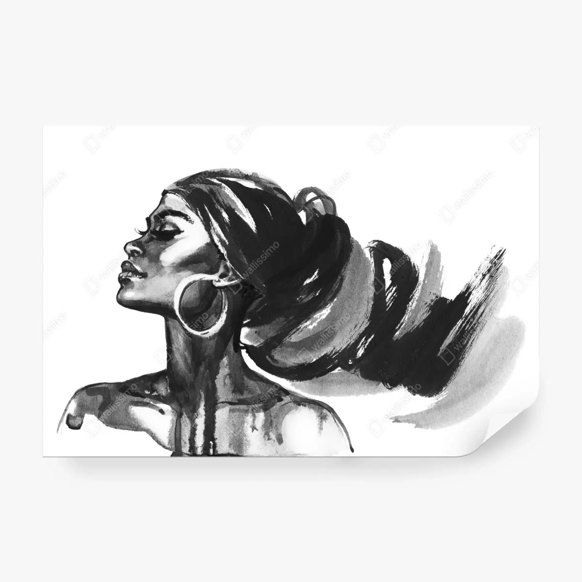 Carta da parati ritratto in acquerello di donna africana in stile fashion • Wallissimo® Carta da parati ritratto in acquerello di donna africana in stile fashion • Wallissimo®