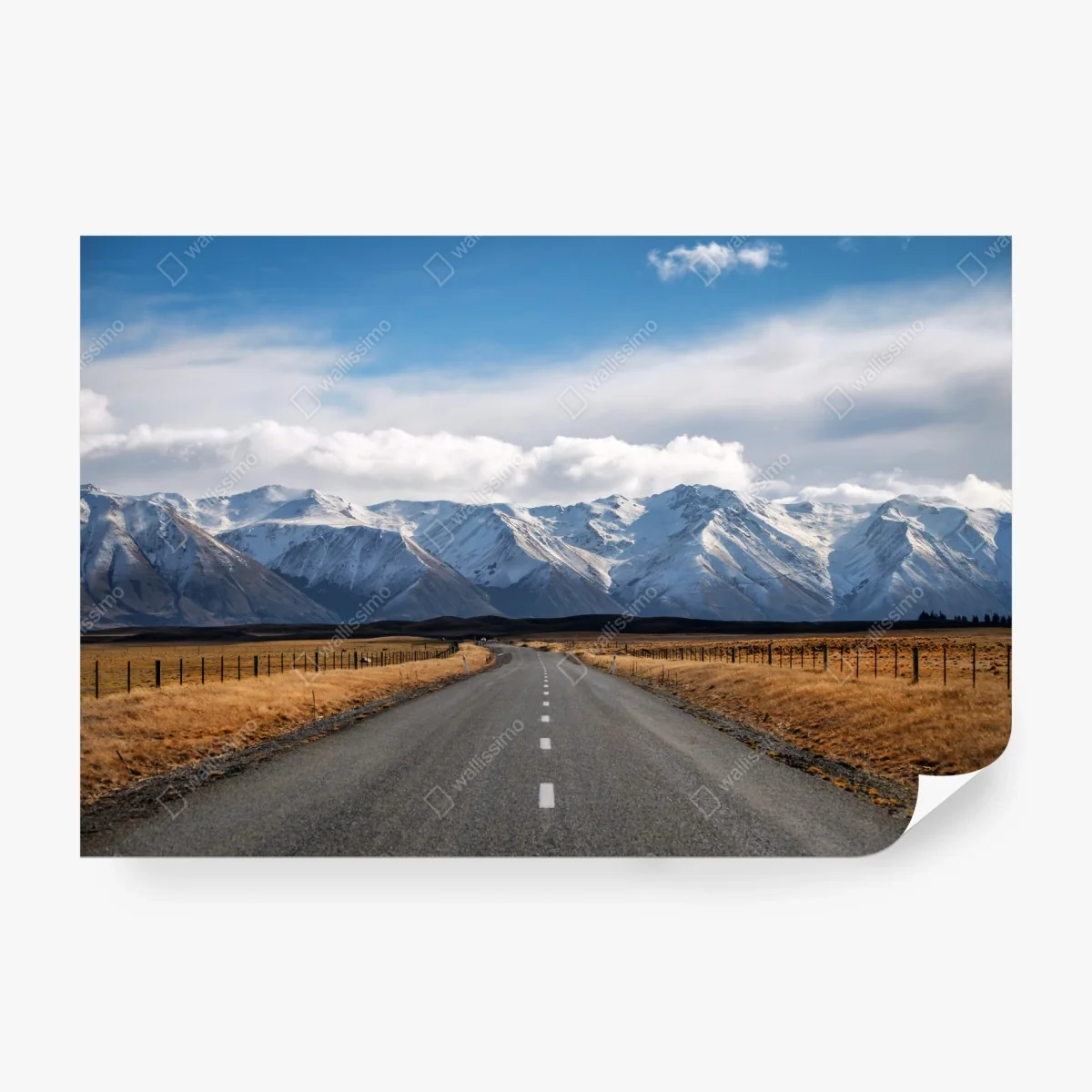 Carta da parati strada verso le montagne innevate della Nuova Zelanda • Wallissimo®