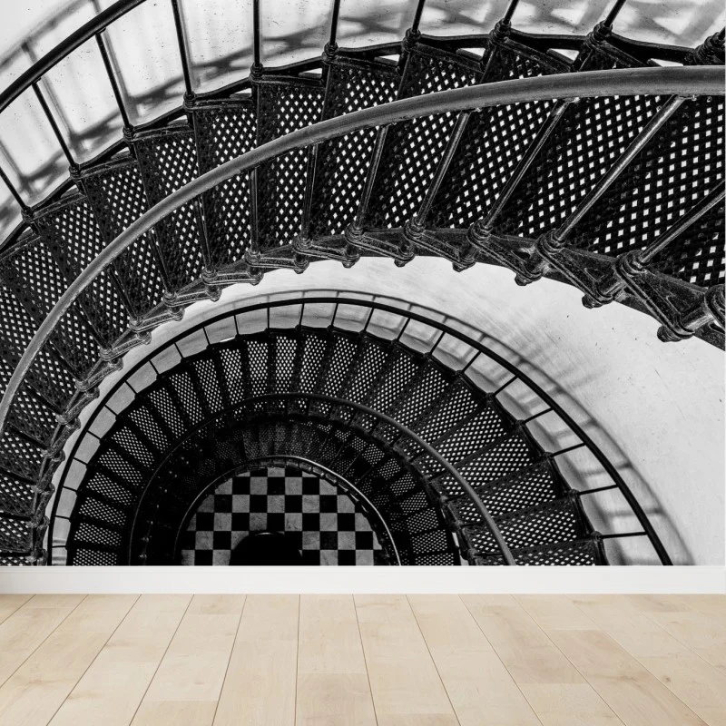 Carta da parati spirale architettonica in bianco e nero