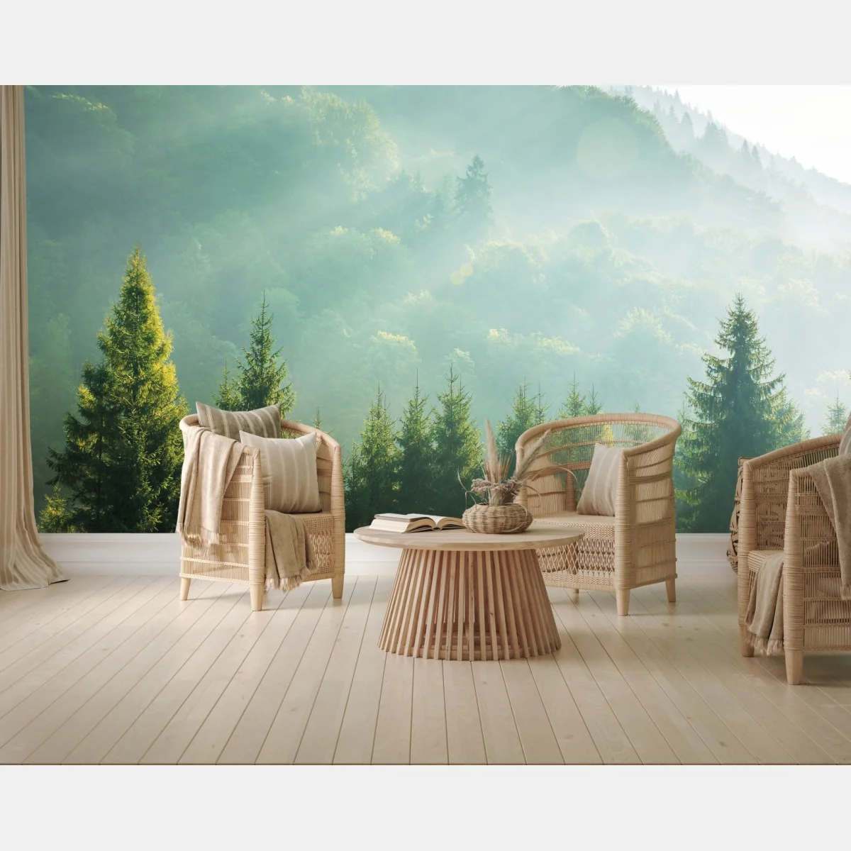 Carta da parati alba tra gli abeti nella nebbia • Wallissimo® Carta da parati alba tra gli abeti nella nebbia • Wallissimo®