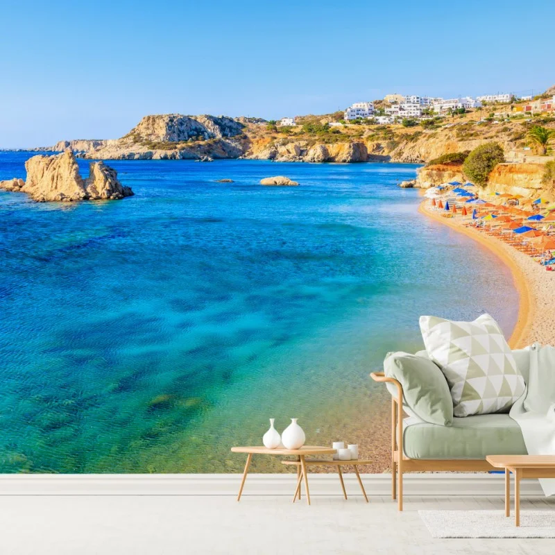 Carta da parati baia turchese di Ammopi, Karpathos